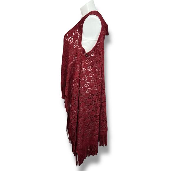 Maurices Womens Long Open Front Sleeveless Crochet Cardigan Duster Fringe Boho - Picture 4 of 6